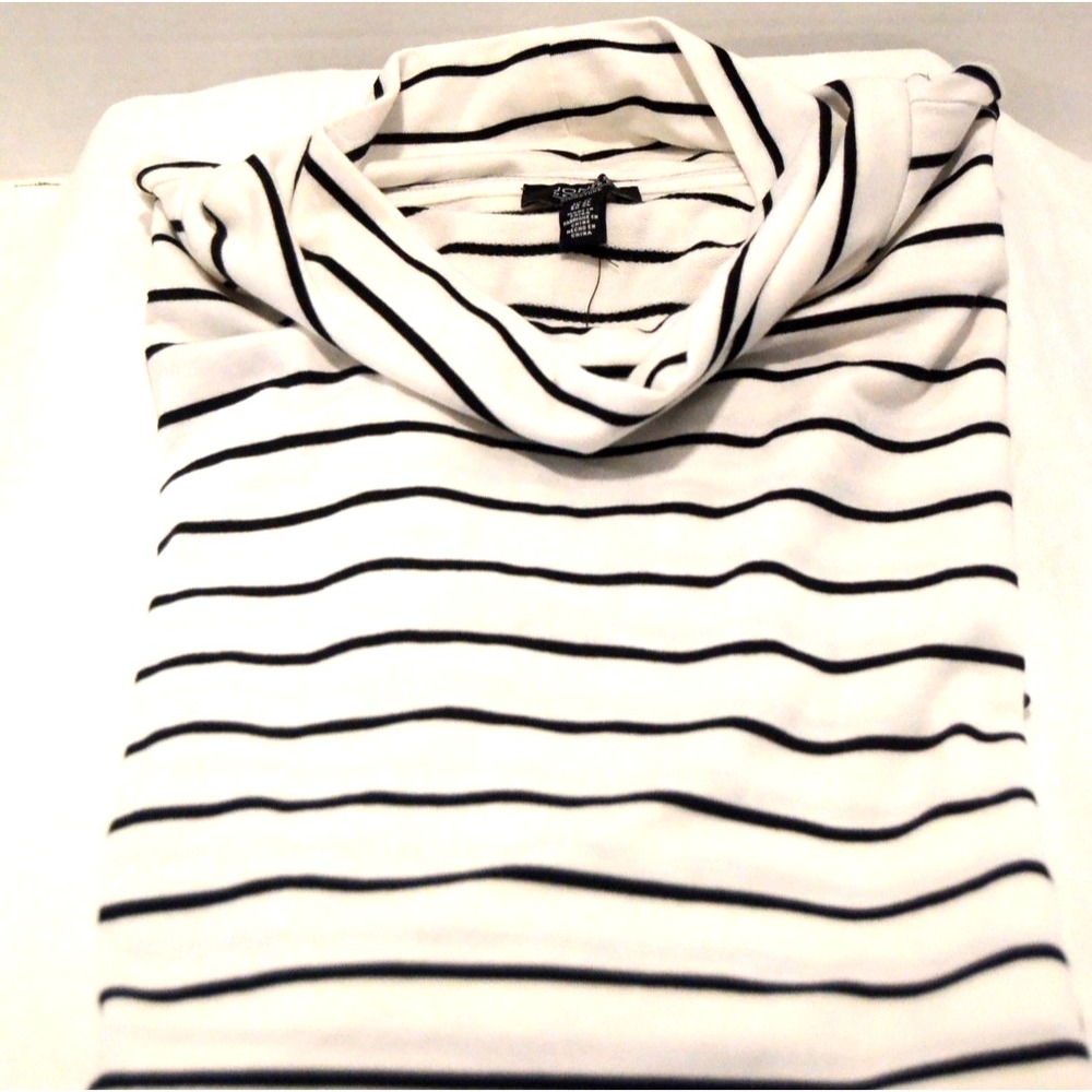 NWT Jones New York XL White Black Stripe Cowl Neck Tunic Long Sleeve Pockets